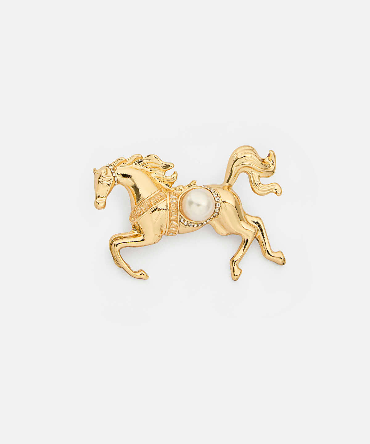 Zoomed Faux-Pearl Embellished Horse Brooch