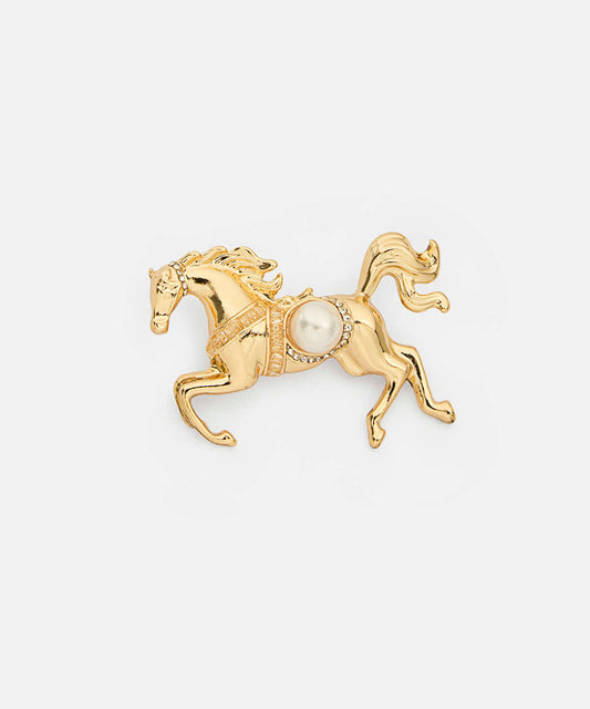 Faux-Pearl Embellished Horse Brooch