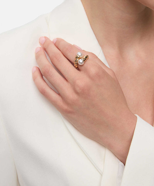 Textured Ring with Faux Pearls