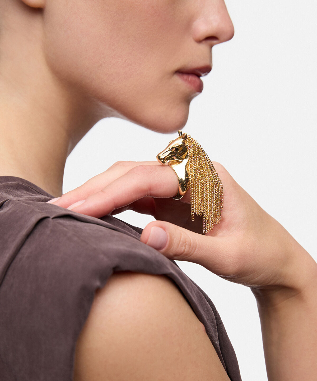 Horse Ring with Drop Chain Detail