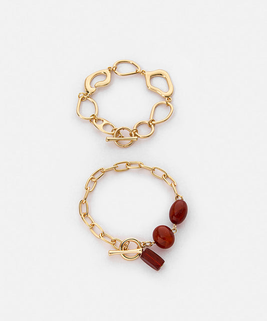 Set of Metal Chain and Bead Bracelets