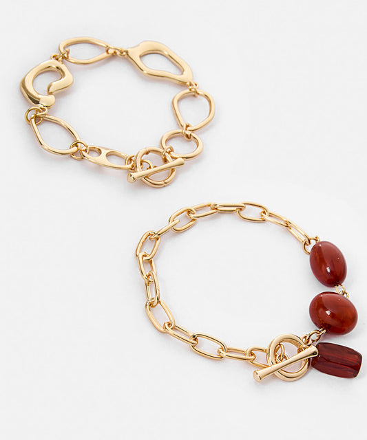 Set of Metal Chain and Bead Bracelets