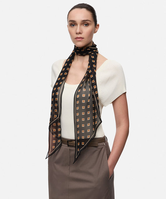 100% Silk Geometric Print Scarf