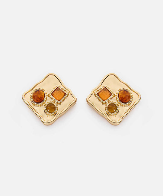 Resin-Detail Metal Earrings