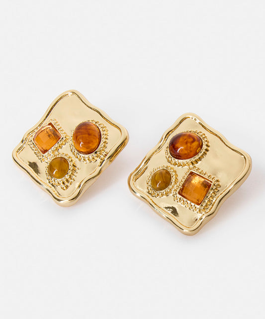 Resin-Detail Metal Earrings