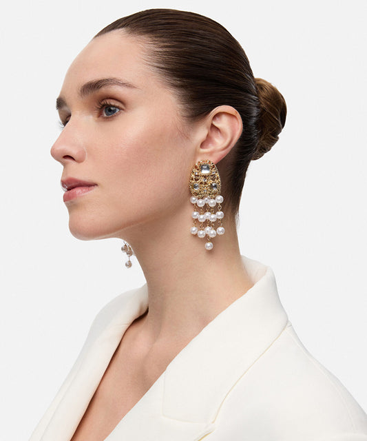 Strass and Faux Pearl Drop Earrings