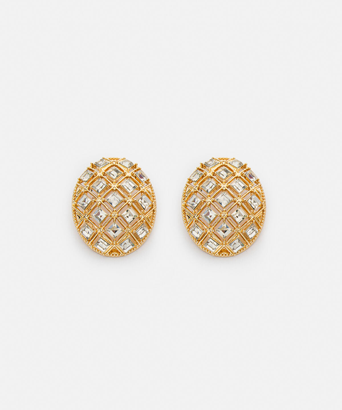 Zoomed Metal Earrings with Rhinestones