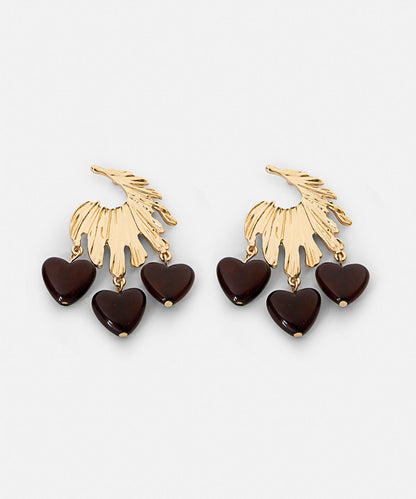 Textured Earrings with Heart Beads
