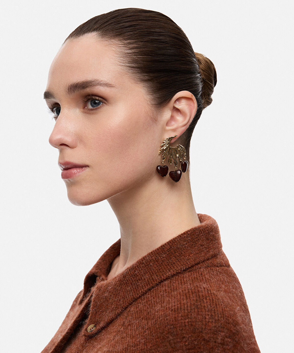 Textured Earrings with Heart Beads