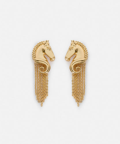 Horse-Detail Chain Drop Earrings