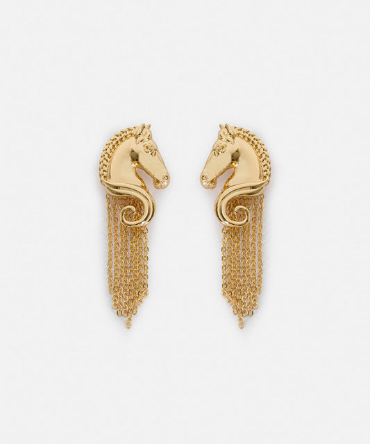 Horse-Detail Chain Drop Earrings