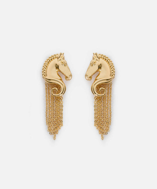Horse-Detail Chain Drop Earrings