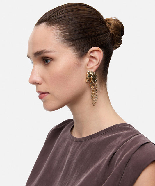Horse-Detail Chain Drop Earrings
