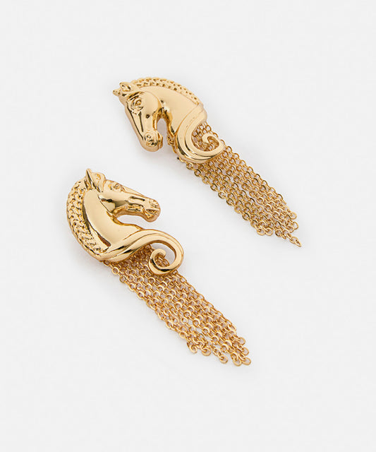 Horse-Detail Chain Drop Earrings
