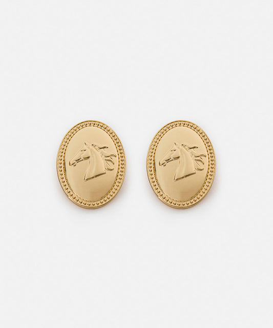 Horse-Detail Metal Earrings
