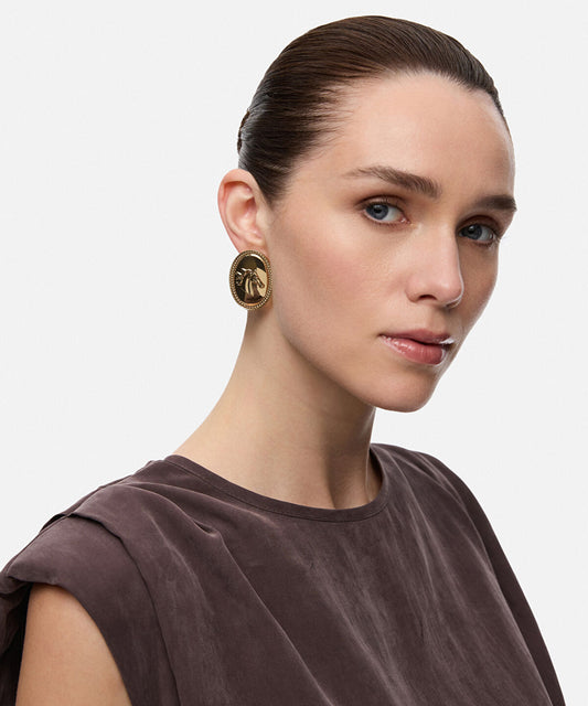 Horse-Detail Metal Earrings