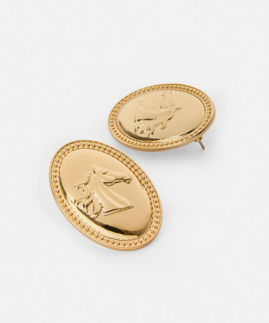 Horse-Detail Metal Earrings