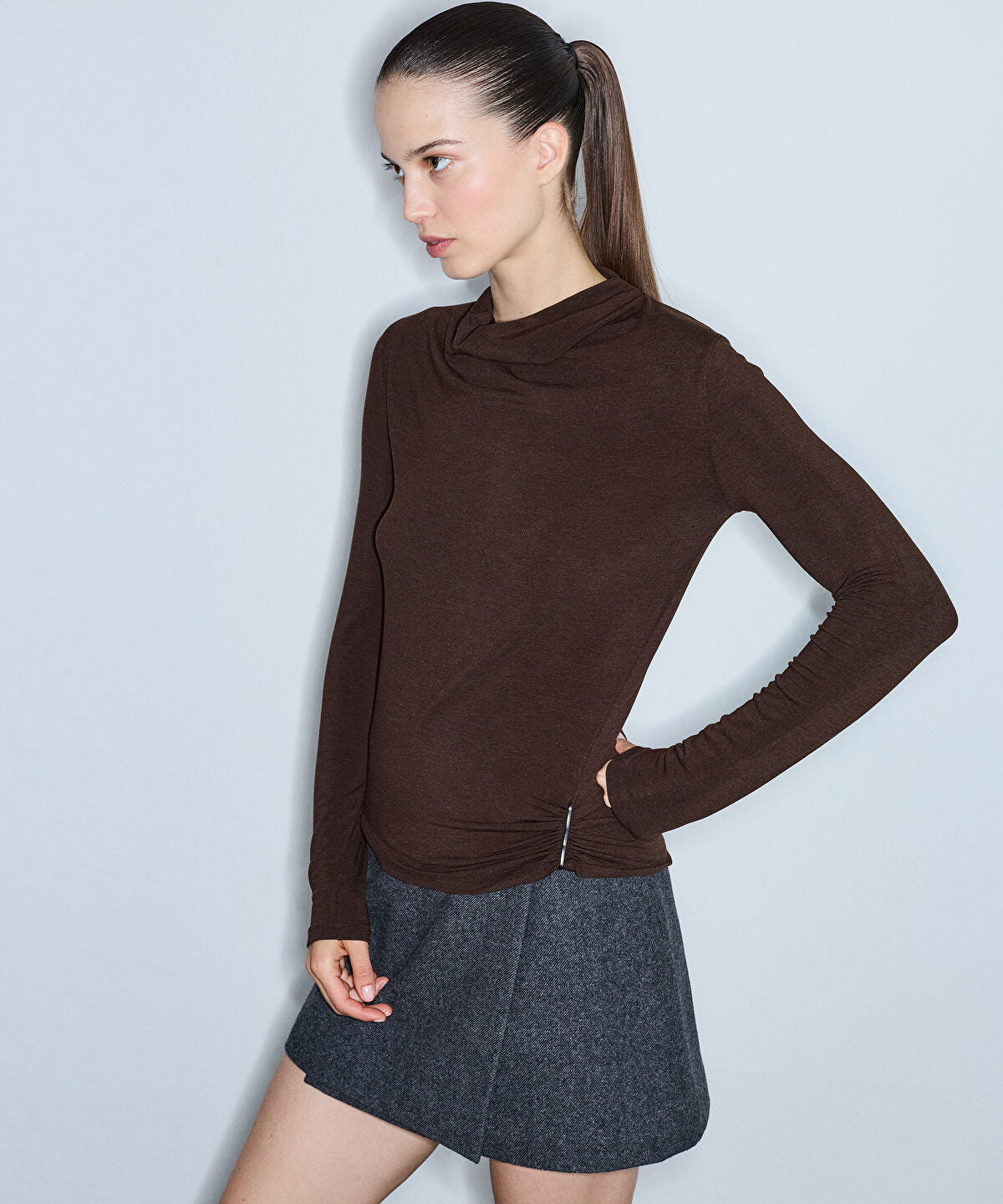 Metal Accent Gathered T-Shirt