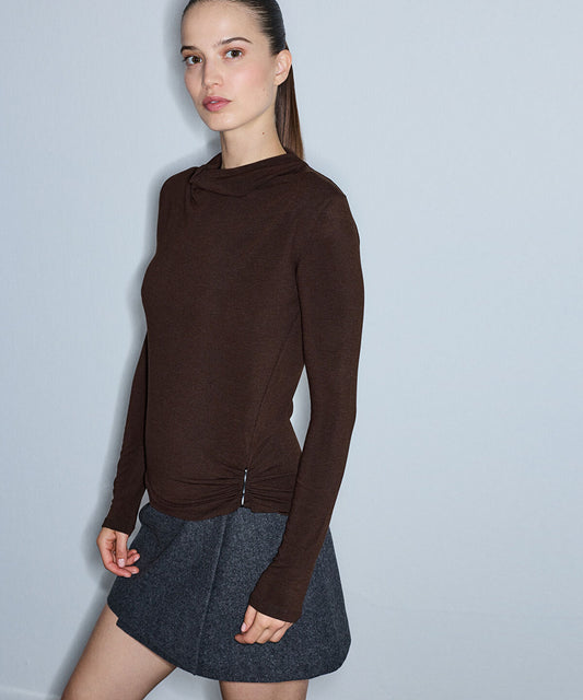 Metal Accent Gathered T-Shirt
