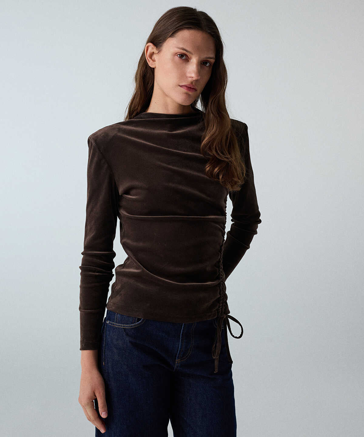 Gathered Velvet T-Shirt