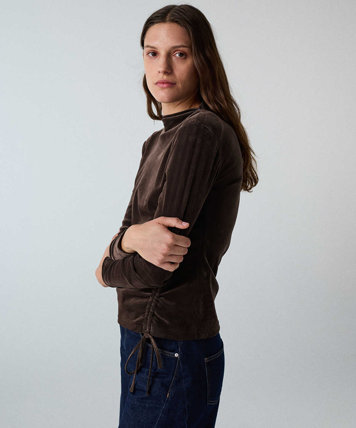 Gathered Velvet T-Shirt