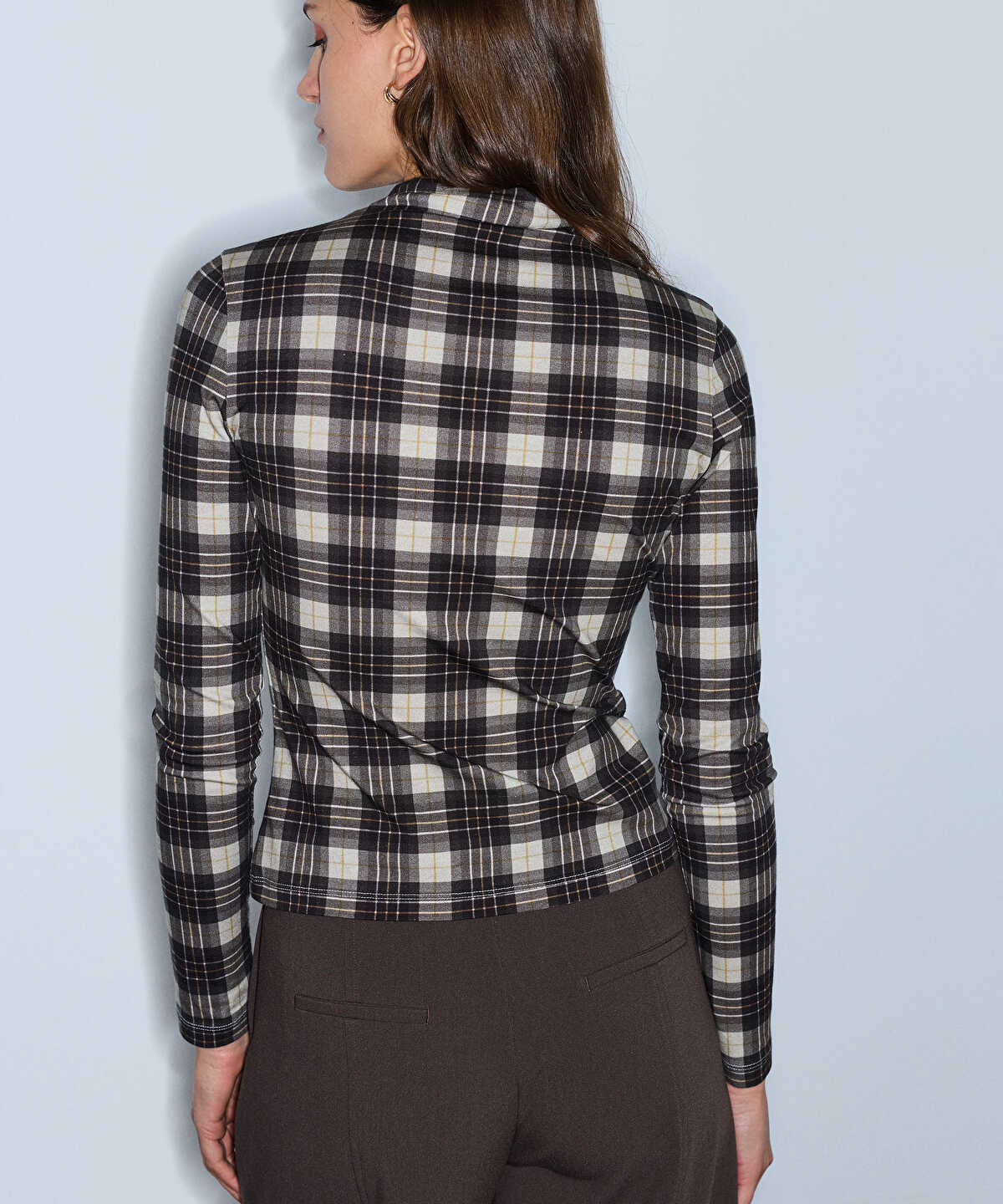 High-Neck Plaid T-Shirt