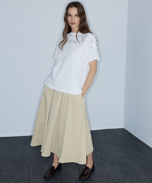 Floral Embroidery T-Shirt with Fringe