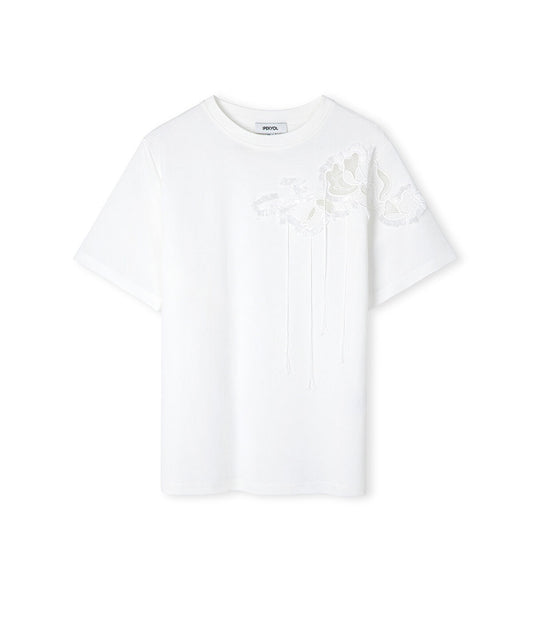 Floral Embroidery T-Shirt with Fringe