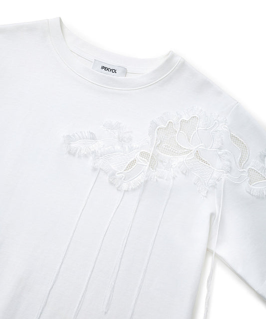 Floral Embroidery T-Shirt with Fringe