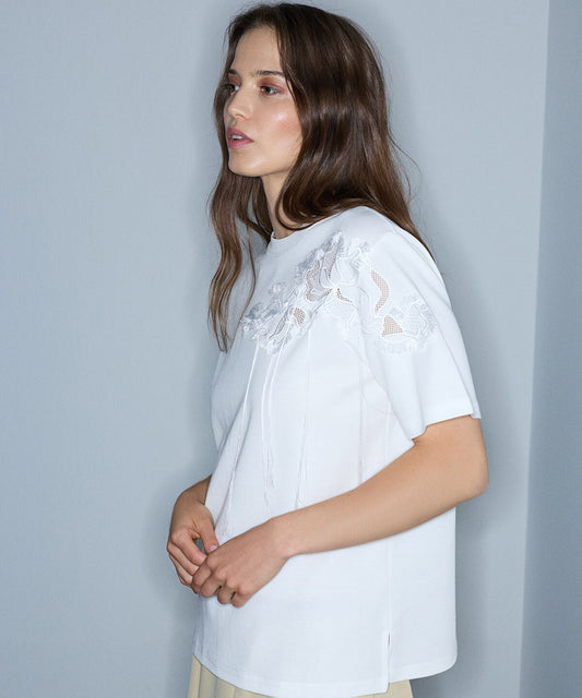 Floral Embroidery T-Shirt with Fringe