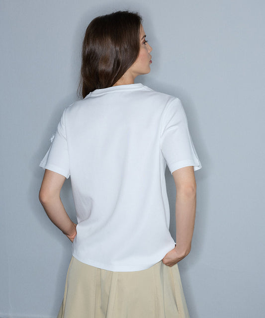 Floral Embroidery T-Shirt with Fringe