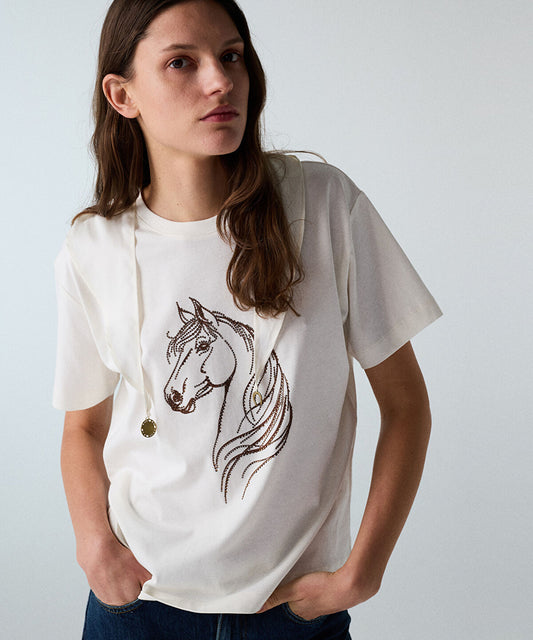 Rhinestone T-Shirt with Detachable Scarf