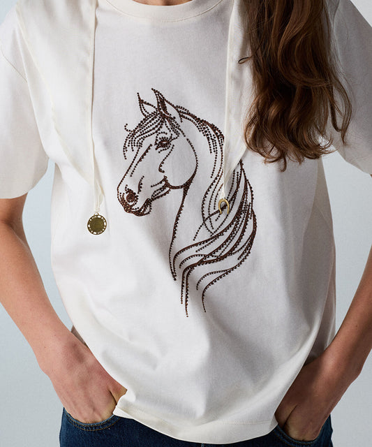 Rhinestone T-Shirt with Detachable Scarf