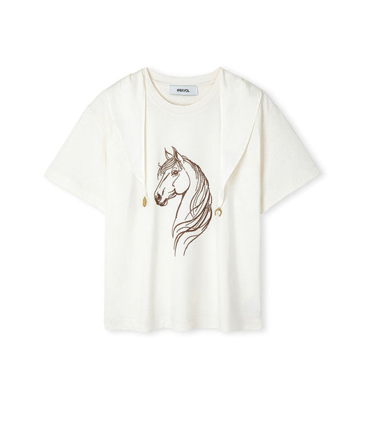 Rhinestone T-Shirt with Detachable Scarf