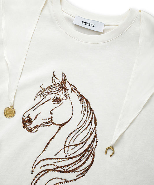 Rhinestone T-Shirt with Detachable Scarf