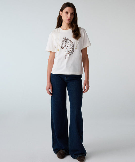 Rhinestone T-Shirt with Detachable Scarf