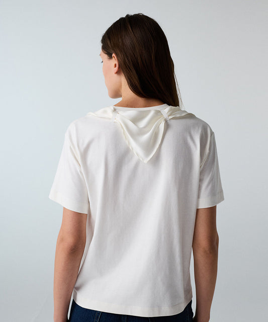 Rhinestone T-Shirt with Detachable Scarf