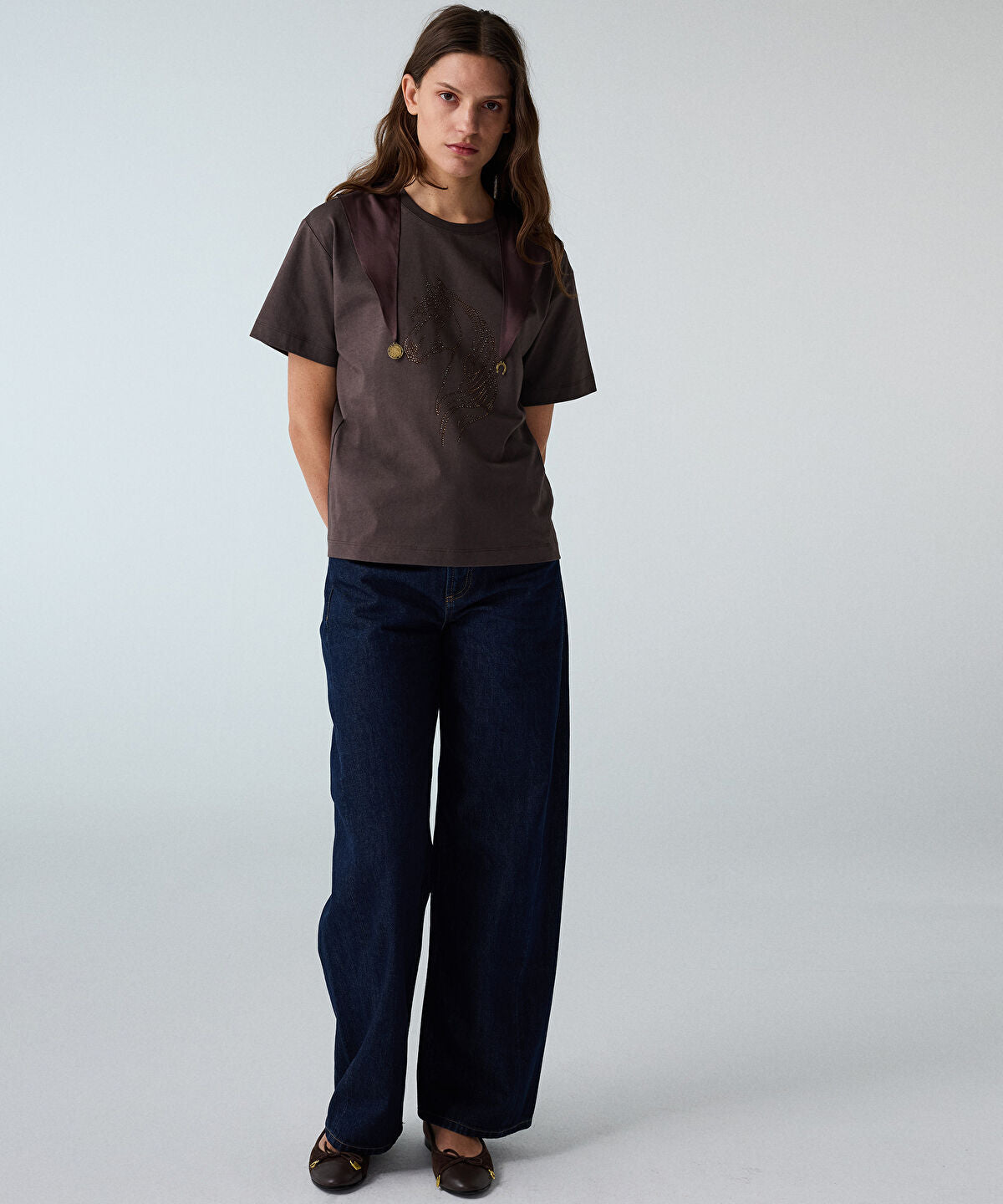 Rhinestone T-Shirt with Detachable Scarf