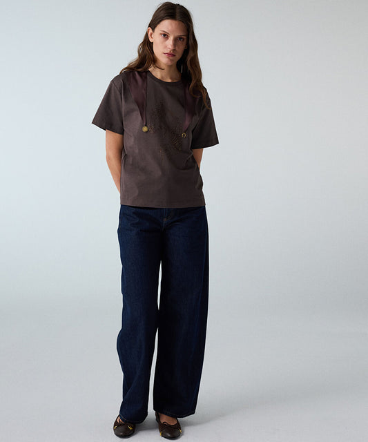 Rhinestone T-Shirt with Detachable Scarf