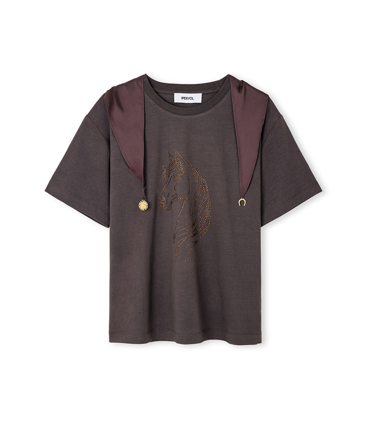 Rhinestone T-Shirt with Detachable Scarf