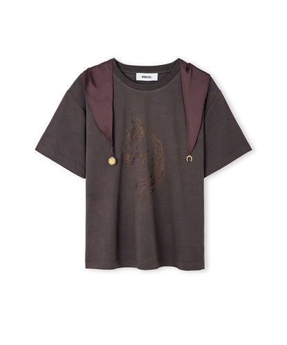 Rhinestone T-Shirt with Detachable Scarf