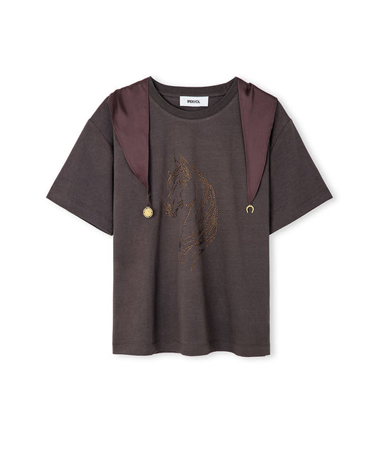 Rhinestone T-Shirt with Detachable Scarf