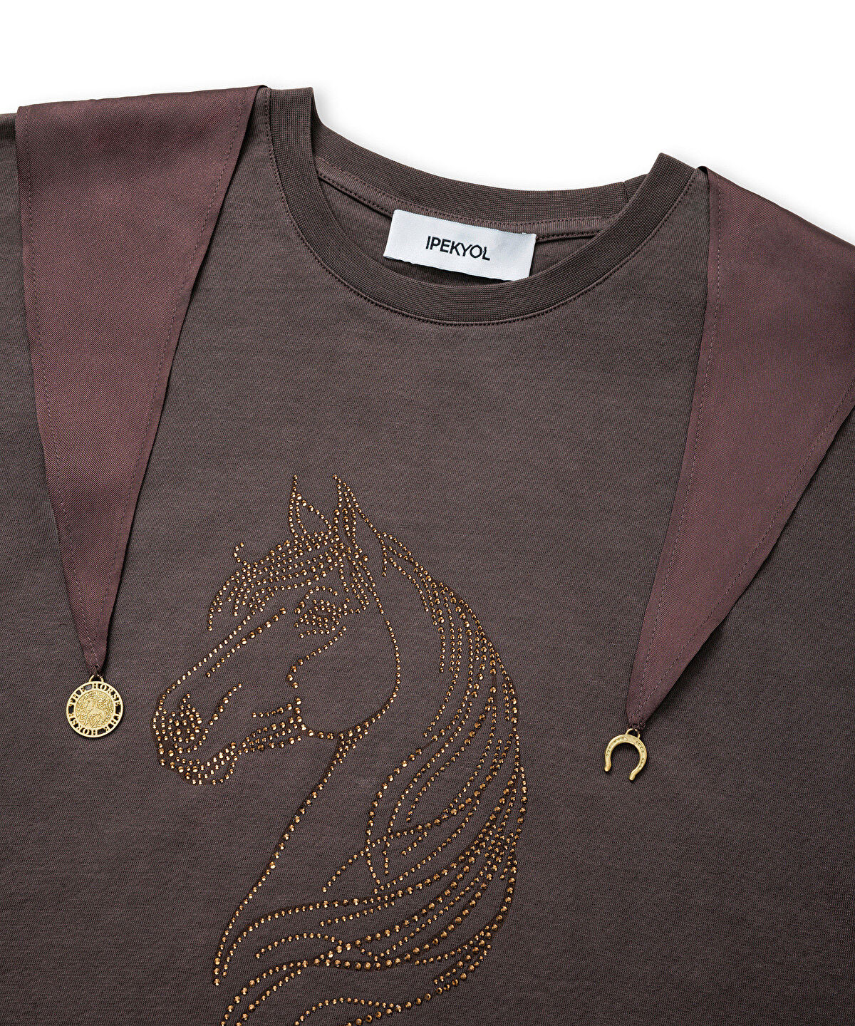 Rhinestone T-Shirt with Detachable Scarf