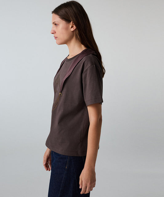Rhinestone T-Shirt with Detachable Scarf