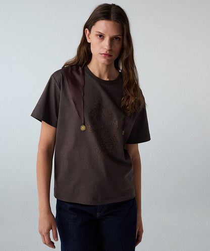 Rhinestone T-Shirt with Detachable Scarf