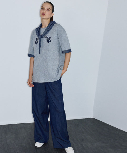 Slogan-Embroidered T-Shirt with Scarf