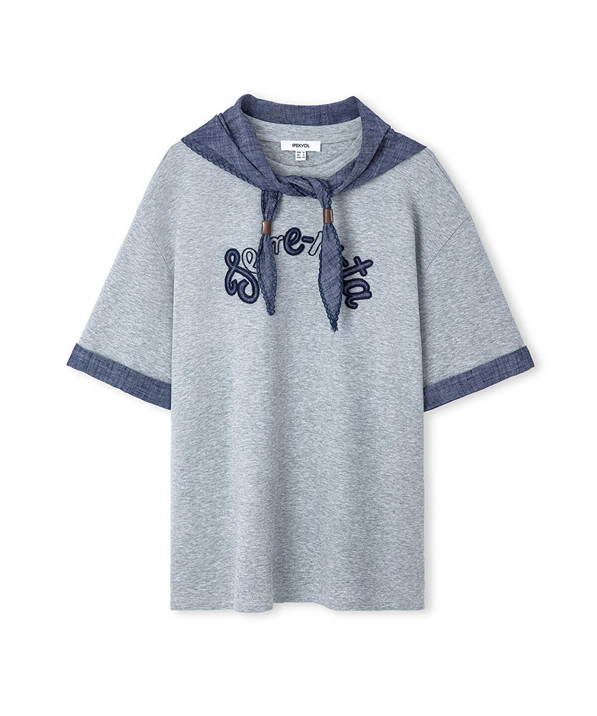 Slogan-Embroidered T-Shirt with Scarf