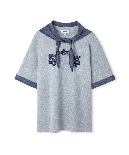 Slogan-Embroidered T-Shirt with Scarf