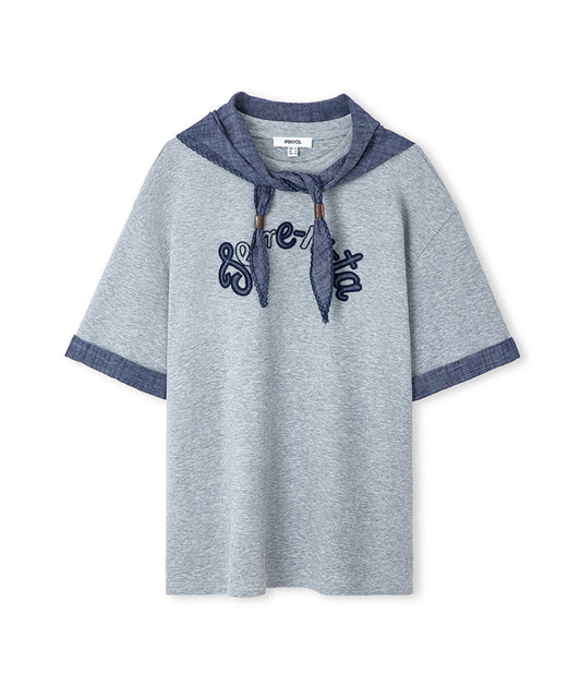 Slogan-Embroidered T-Shirt with Scarf