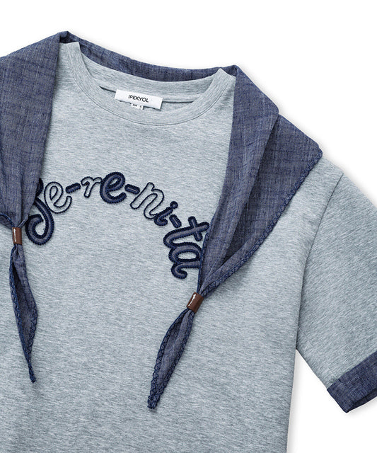 Slogan-Embroidered T-Shirt with Scarf